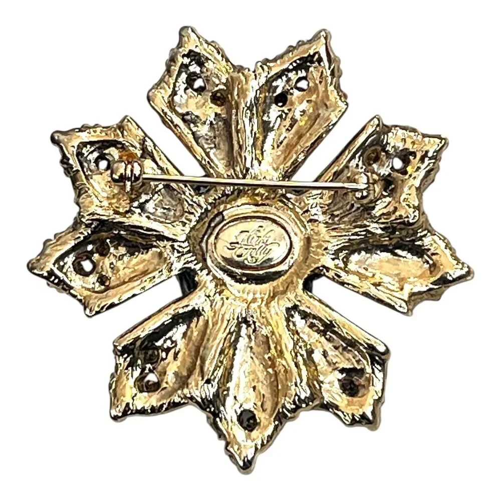 Kirks Folly Brooch AB Rhinestone Flower Gold Tone New Tags - 1C